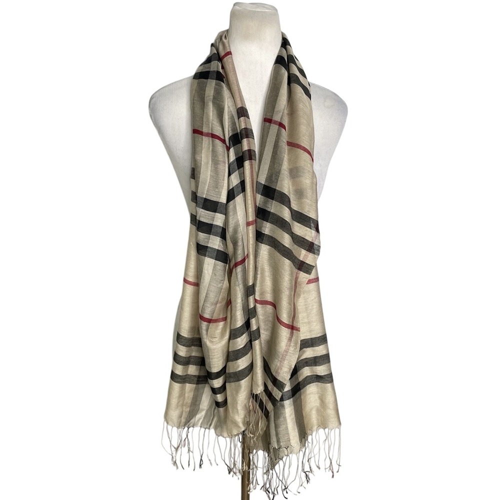 Nova Check Silk Blend Scarf Equestrian Preppy Luxury 27 X 70